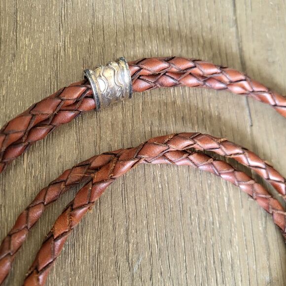 Vintage 90s Belt Leather Braided Tie Ornate Silver Buckle Brown 49\'L Bolero main image 9